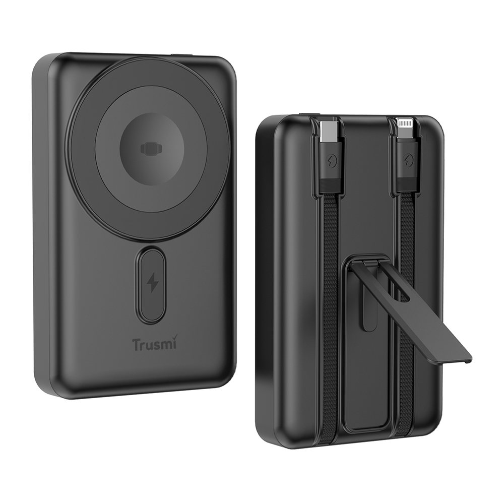 Trusmi Powerbank 10.000 mAh 15W Magsafe Type C + Lightning Kablolu standlı Metalik Gri PB12-01 Grey