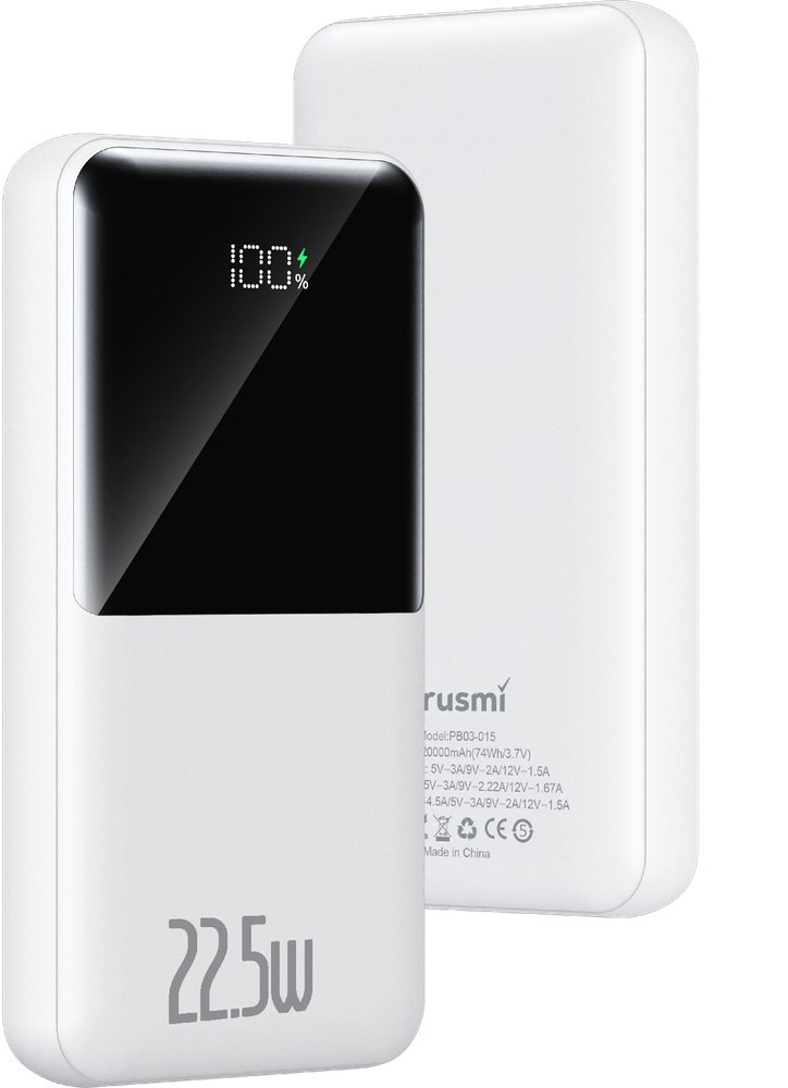 Trusmi Powerbank 20.000 mAh PD 22.5W Dijital Beyaz PB03-015 White
