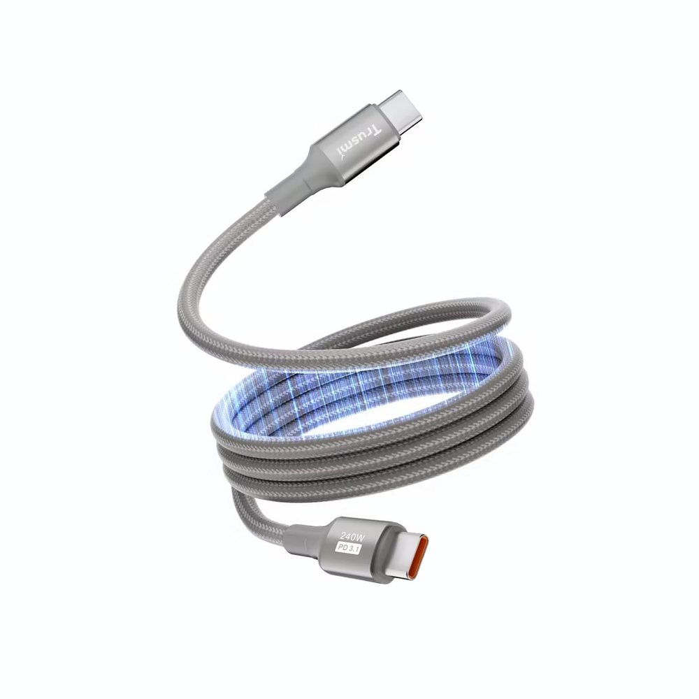 Clip-Go 240W C-to-C Round Magnetic Braided Charging Cable 1M Gray