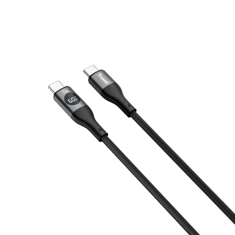 60W C TO C Digital Fast Charging Braided Cable Black 1M