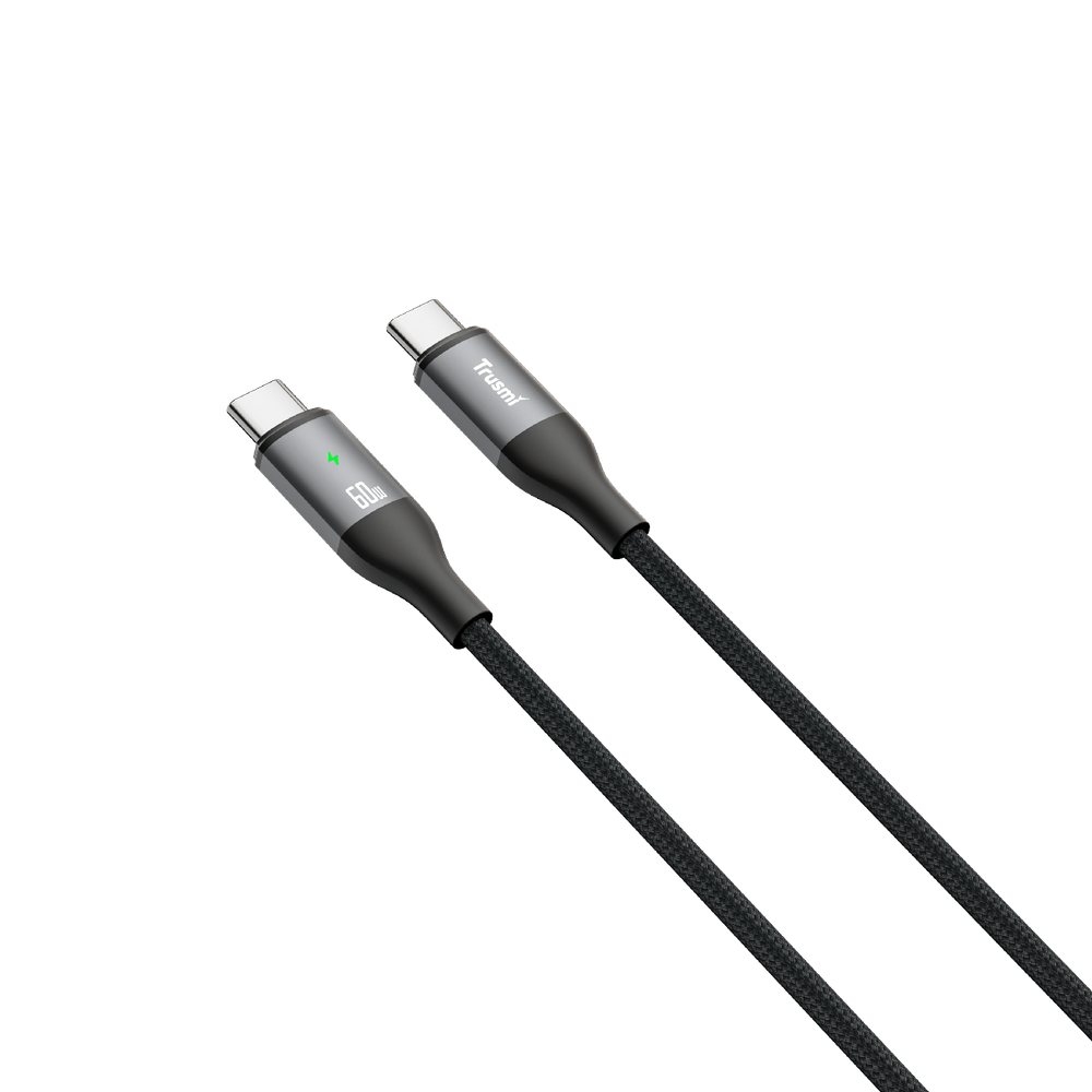 60W C to C Smart Power off Aluminum Alloy Braided Cable Black 1M